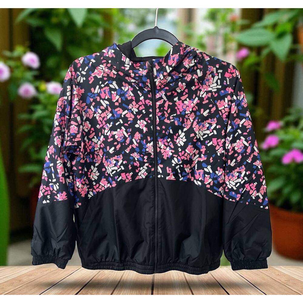 NWT Under Armour‎ Girls Youth Large Woven Full-Zip Jacket Black pink multi color